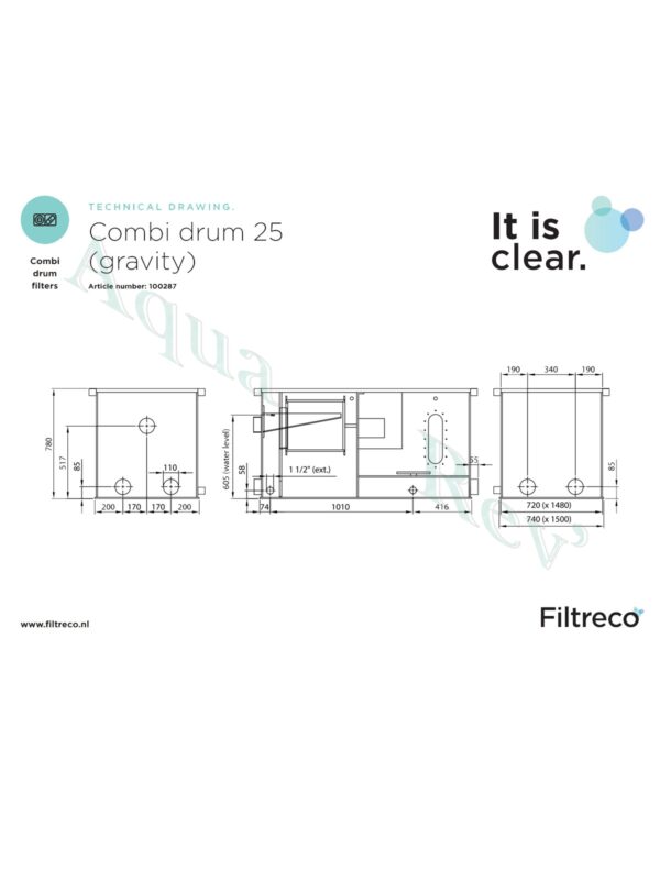 Filtre à tambour Combi Drum 25 gravitaire-dimensions Filtreco