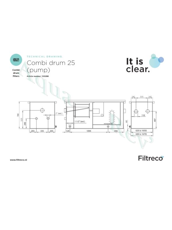 Filtre à tambour Combi Drum 25 pompage dimensions Filtreco