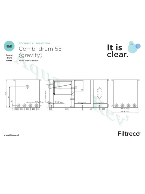 Filtre-à-tambour-Combi-Drum-55-gravitaire-dimensions-Filtreco Filtre à tambour Combi Drum 55 gravitaire - dimensions - Filtreco